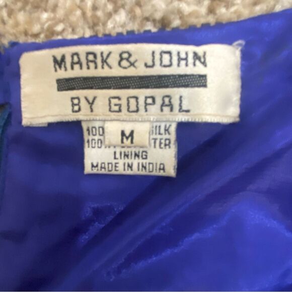 Vintage 80s Blue Silk Sequin Dress Beaded Geo Mini Party Cocktail Sz Medium - Picture 8 of 10